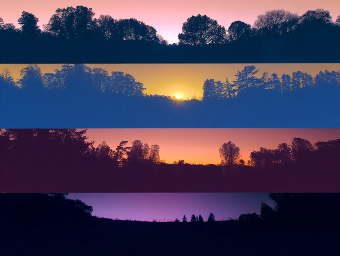 Visual representation of four daily phases — morning, midday pause, afternoon, and evening — showing gentle transitions